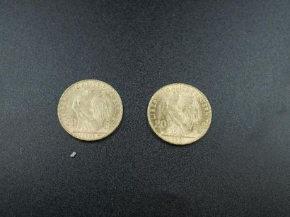 null 2 pièces 20 francs or - 1901 et 1903 - Poids : 12,9gr