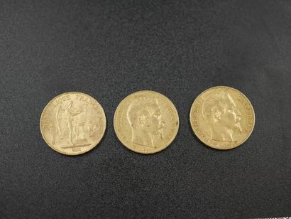 null 3 pièces 20 francs or - 1858 - 1857 et 1877 - Poids : 19,3gr 