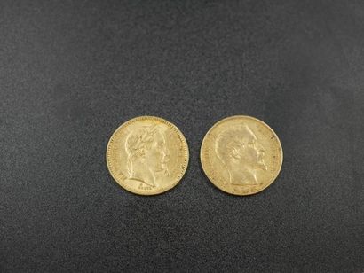 null 2 pièces 20 francs or - 1857 et 1864 - Poids 12,9gr 