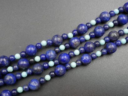 null Sautoir de lapis lazulis et turquoises - Longueur 90cm