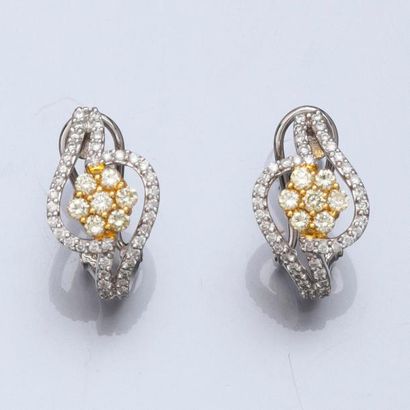 null Boucles d'oreilles en or gris, 750 MM, centrés d'une fleurettes de diamants...
