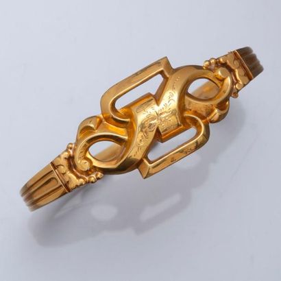 null Bracelet rigide ouvrant en or jaune, 750 MM, XIXe s., poids : 6,3gr. brut.