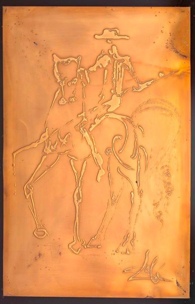 null Plaque en cuivre frappée d'après une œuvre originale de Dali Signée - 50x33...