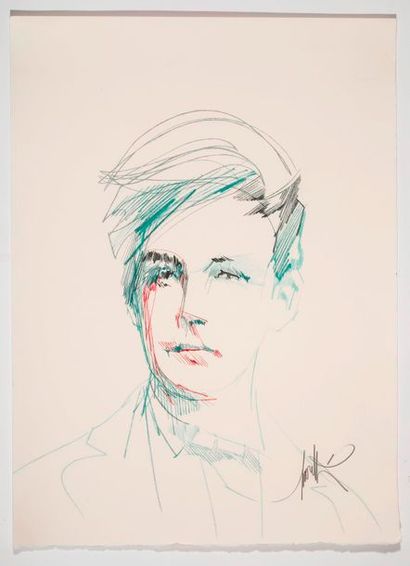 null Raymond MORETTI (1931-2005)- Portrait de Rimbaud - Dessins aux crayons de couleur...