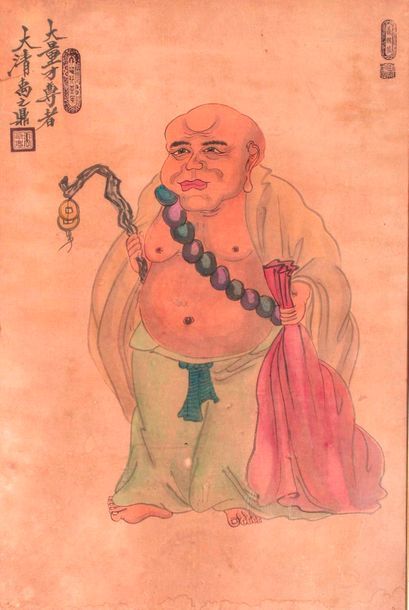 null Peinture Taoïste illustrant un avatar de Boddhisattva. Pigments polychromes...