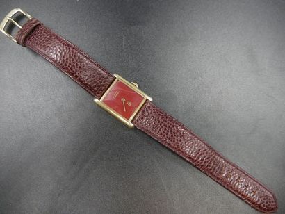 null CARTIER - Belle montre bracelet TANK - Cadran rouge - bracelet rouge en cui...