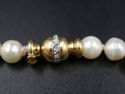 null Collier de perles de culture légèrement irrégulières - Fermoir en or jaune orné...