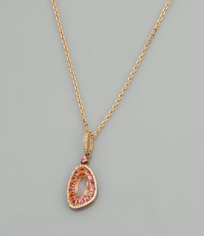 null Chaîne diamantée et pendentif en or rose, 750 MM, orné d'un quartz rose, fancy...