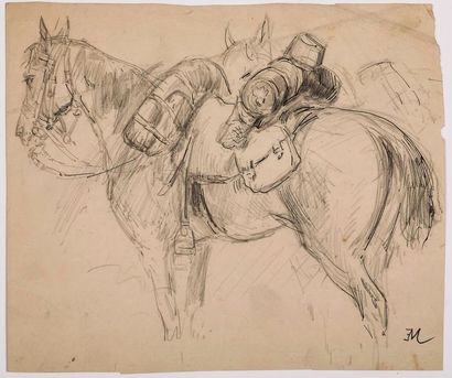 null Ernest MEISSONIER (Lyon 1815 – Paris 1891)

Un cheval

Crayon noir, plume et...
