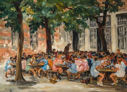 null Adrienne Lucie JOUCLARD (1882-1972), Cantine d'école, huile sur toile, signée...