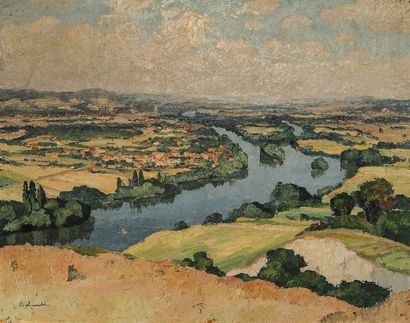 null Gaston BALANDE (1880-1971) - Paysage en basse Seine, huile sur panneau signée...