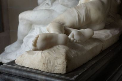 null Paire de sculptures en marbre blanc de Carrare, représentant la Seine et la...