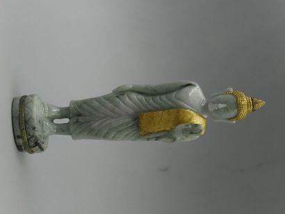 null Statuette de buddha en jade birman naturel vert et lavande écharpe et couvre...