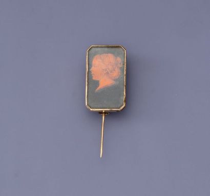 null Broche - épingle en or rose, 585 MM, arborant un profil de femme en "fixé sous...