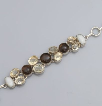 null Bracelet métal argenté pierres de couleur, longueur réglable : 16 à 19 cm, 