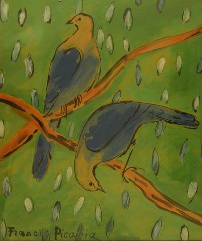 null Francis PICABIA (1879-1953) - Couple d'oiseaux branchés - Aquarelle, gouache...