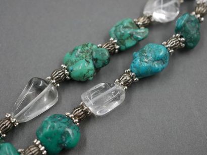 null Long collier en perle de verre et pierre verte - Longueur : 40cm environ