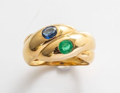 null Bague torsade en or jaune 18k ornée d'un saphir et d'une émeraude - TDD 55 -...