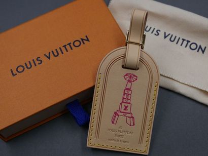 null LOUIS VUITTON - Porte carte d'identité de bagage en cuir beige clair - Neuf...