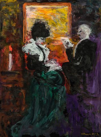 null Éliane PASSADORE (1950), Couple à la lecture, Acrylique (fixé sous verre), signée...