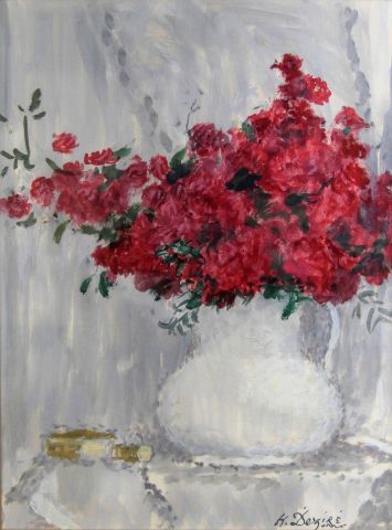null Henri DÉZIRÉ (1878-1965) - Nature morte aux fleurs rouges - Aquarelle signée...