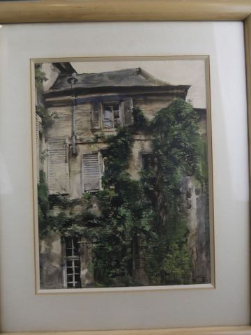 null Monique JORGENSEN (1906-?) - Maison avec lierre - Aquarelle sur papier signée...