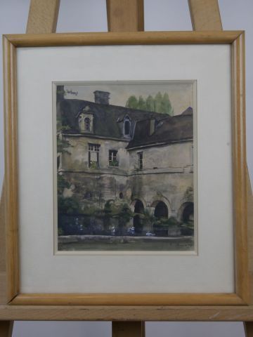 null Monique JORGENSEN (1906-?) - Vue de château - Aquarelle signée et datée 1950...