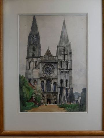 null Monique JORGENSEN (1906-?) - Vue de la cathédrale de Chartres - Aquarelle signée...