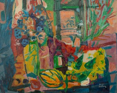 null Marc BOUTEAU (1935) - Composition aux fruits - Huile sur toile, signée en bas...