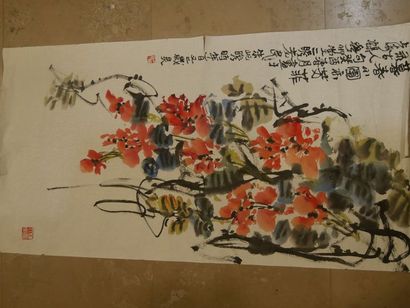 null Deux kakémono sur papier à décors de paysage - Signé - CHINE