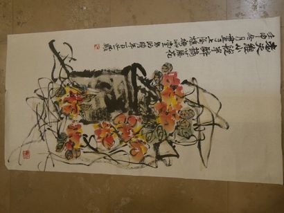 null Deux kakémono sur papier à décors de paysage - Signé - CHINE