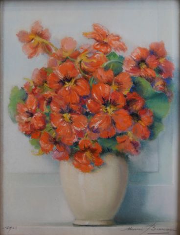 null Henri BURON (1880-1969), Nature morte au bouquet de fleurs, Pastel, signé en...