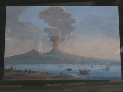 null Ecole italienne Fin XIXème – L’éruption du Vésuve – Gouache – 33x49cm à vue