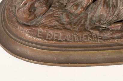 null Édouard Paul DELABRIERRE (1829-1912), chien de chasse à l'arrêt, bronze à patine...