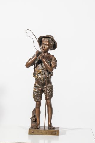 null Adolphe Jean LAVERGNE (act.1863-1928), Le petit pêcheur, bronze à patine médaille...