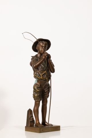 null Adolphe Jean LAVERGNE (act.1863-1928), Le petit pêcheur, bronze à patine médaille...