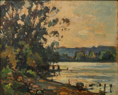 null Marcel PARTURIER (1901-1976), Contre jour sur la Seine, Huile sur panneau, signée...