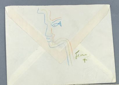 null Jean COCTEAU (1889-1963) - Enveloppe présentant un dessin signé de l'artistes...
