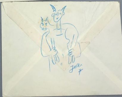 null Jean COCTEAU (1889-1963) - Enveloppe présentant un dessin signé de l'artistes...