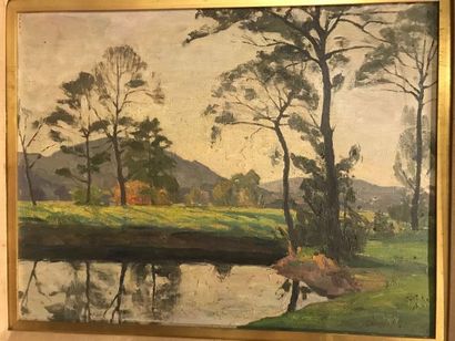 null Clément SERVEAU (1886-1972) – Paysage lacustre – Huile sur toile signée et datée...