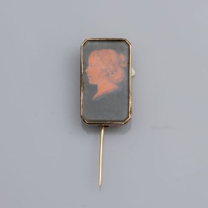 null Broche - épingle en or rose, 585 MM, arborant un profil de femme en " fixé sous...