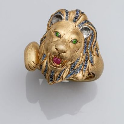 null Bracelet rigide, ouvrant "Lion" en, argent 925 MM, doré, amati, à l'identique,...