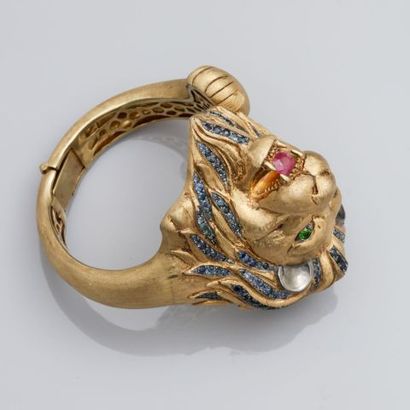 null Bracelet rigide, ouvrant "Lion" en, argent 925 MM, doré, amati, à l'identique,...