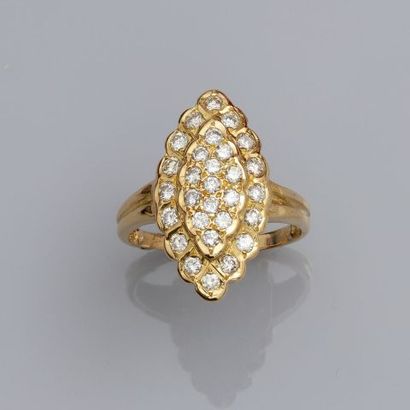null Bague "Marquise" en or jaune, 750 MM, recouverte de diamants, taille : 59, poids...