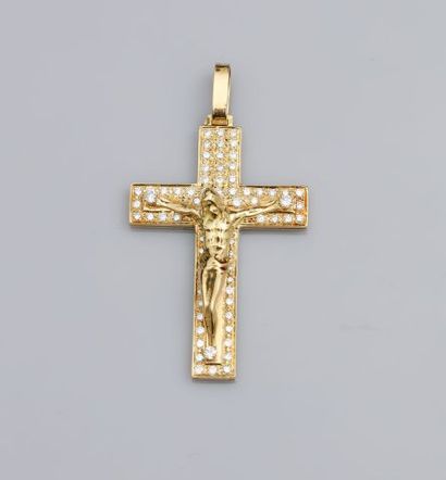 null Croix - crucifix en pendentif d'or jaune, 750 MM, recouverte de brillants, total...