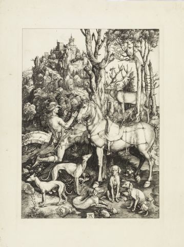 null Ecole du nord XIXème - D'après Albrecht DURER - Chasseurs - Estampe - 46x34,5cm...