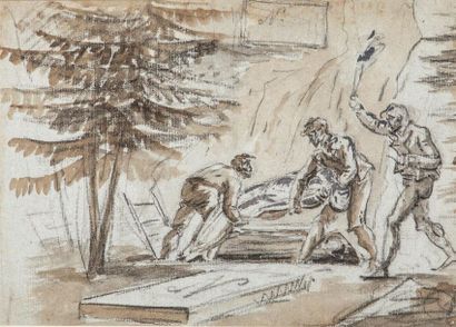 null Ecole FRANCAISE du XIXème siècle, Ensemble de trois dessins anciens: Sous bois,...