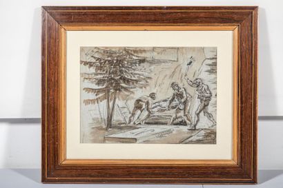 null Ecole FRANCAISE du XIXème siècle, Ensemble de trois dessins anciens: Sous bois,...