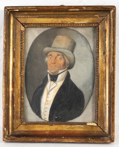 null Ecole française XIXème siècle - Portrait d’un homme de qualité au chapeau haut...