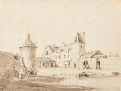 null Ecole FRANCAISE du XIXème siècle, Vue de château, Lavis, A vue: 17 x 24 cm -...